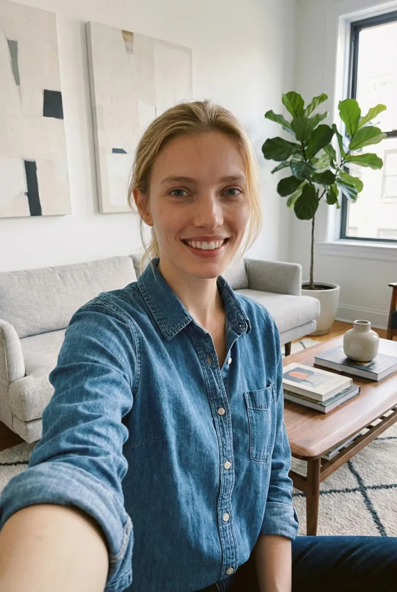 Selfie z telefonu przed obróbką AI na zdjęcie do LinkedIn