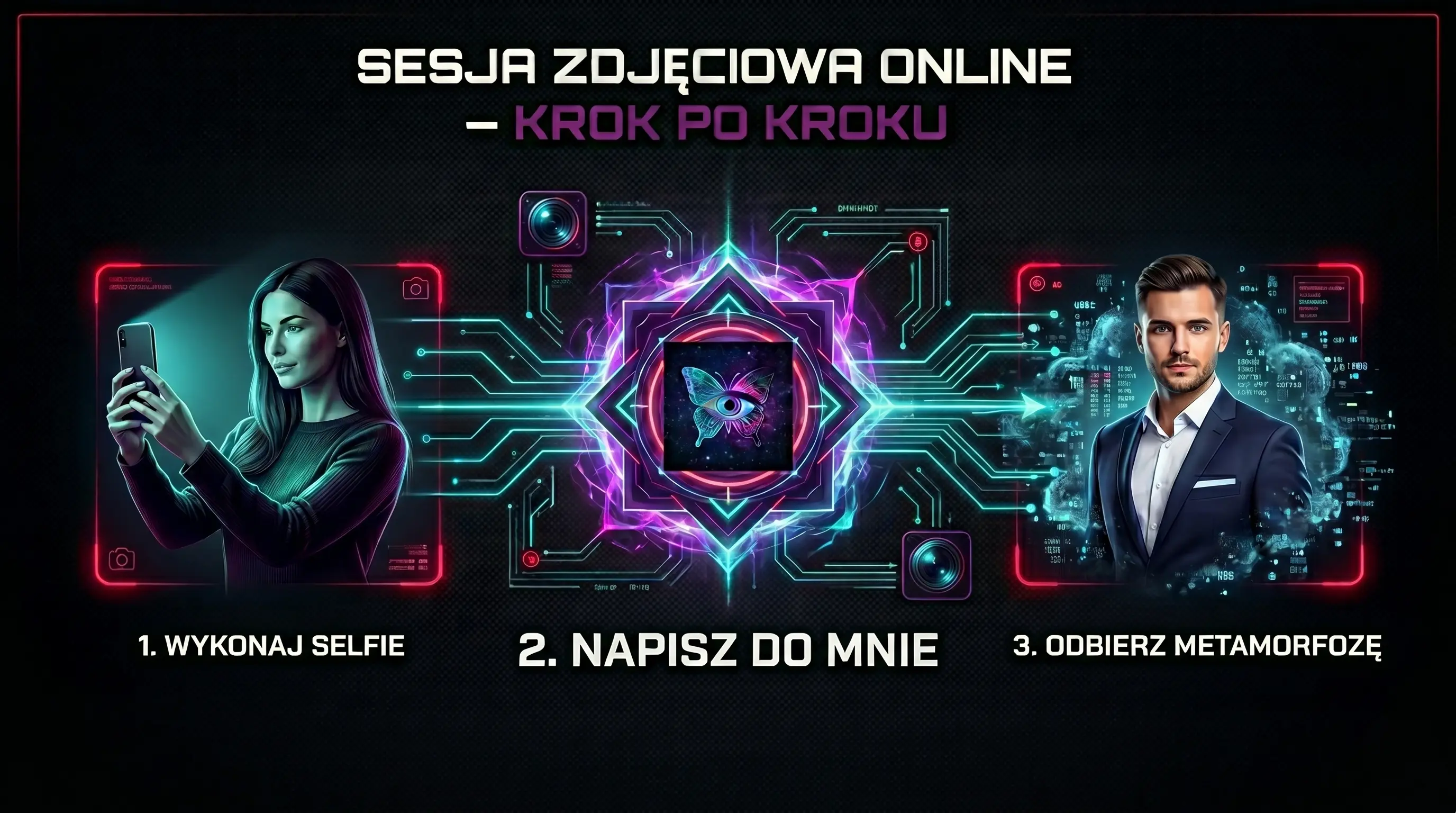 Proces sesji zdjęciowej online krok po kroku - od selfie do profesjonalnego zdjęcia profilowego AI